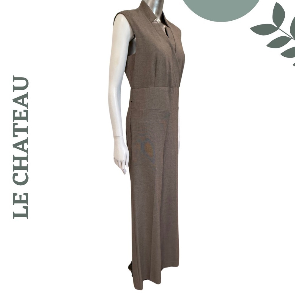 Le Chateau Sleeveless Jumpsuit Wide Leg Taupe Brown Small - Picture 4 of 10